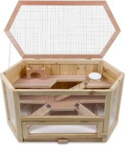 4animalz® 3 Laags Houten Hamsterkooi/muizenkooi 40x80x43cm - Zeshoekig