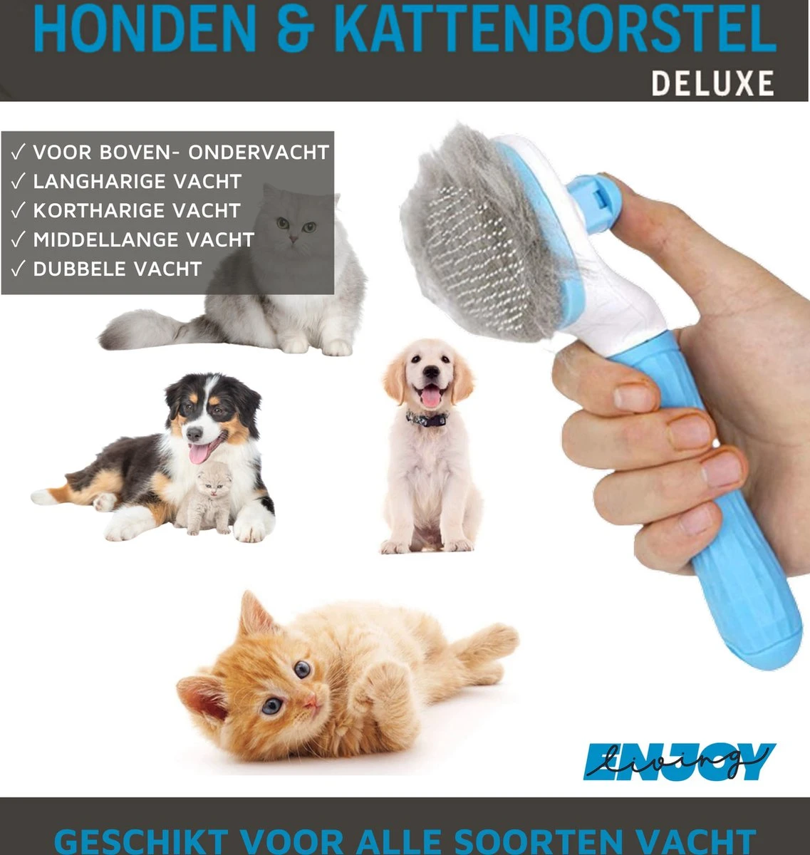 Professionele Kattenborstel/Hondenborstel + BONUS - Bovenvacht | Ondervacht - Langharige | Kortharige - Haarverwijderaar Voor Huisdieren - Kattenkam - Hondenkam - Image 7