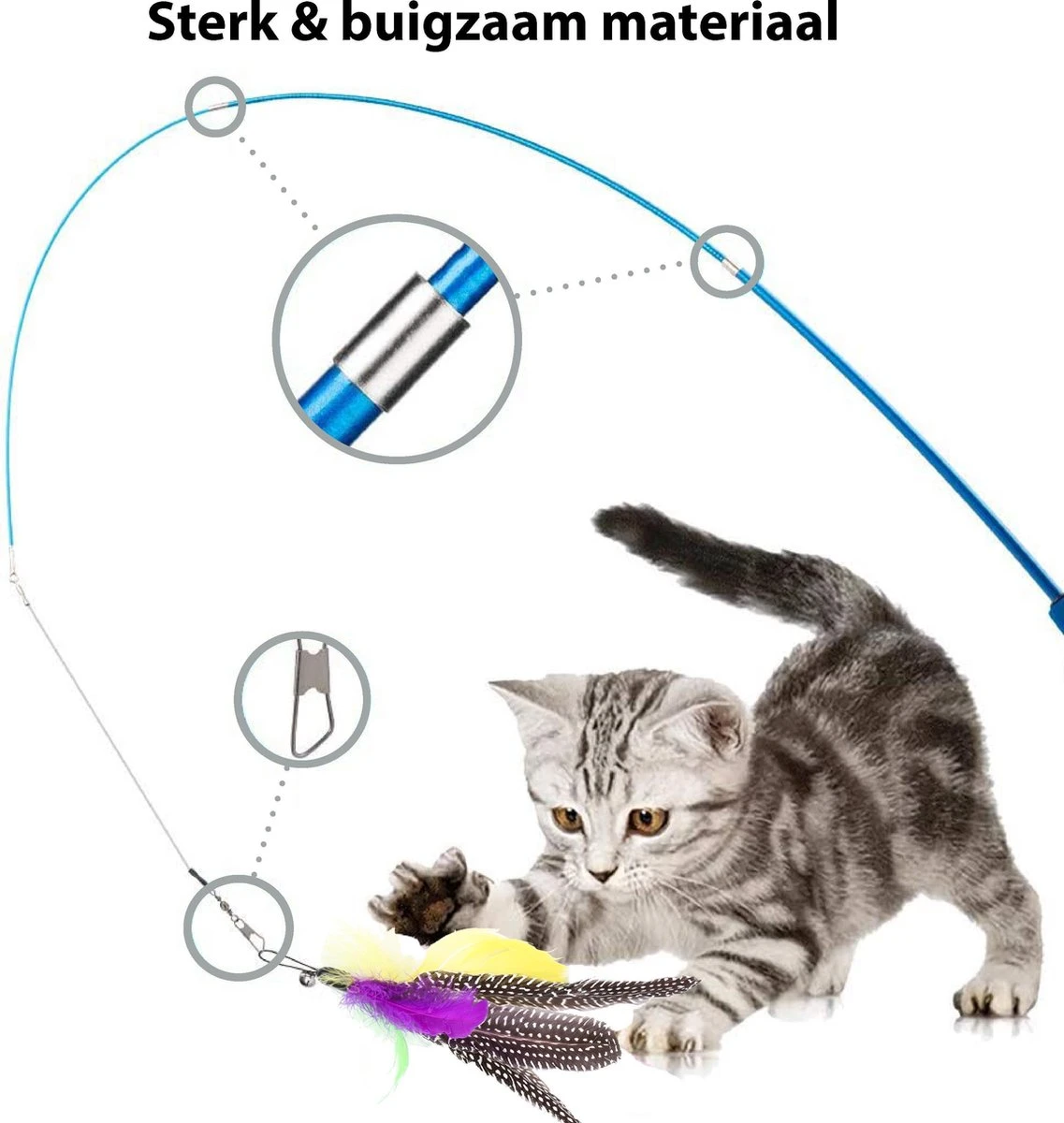 Filo Kattenhengel Set + 12 Kattenspeeltjes – Speelhengels Interactief Kattenspeelgoed – Hengel Kattenspeeltje Kittens - Speelgoed Speelhengel Vis Kat En Kitten - Image 2
