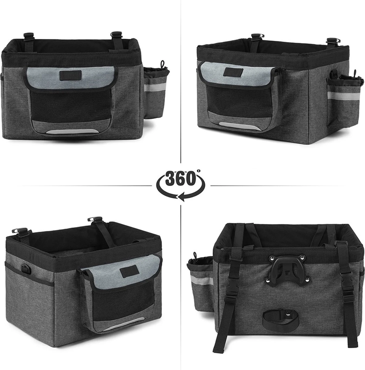 Fietsmand Hond Afneembaar Voor Volwassenen - Zwarte Fietsmand Honden Voorop - Mand Accessoires & Reflectiestrip - Hoge Kwaliteit - Image 5