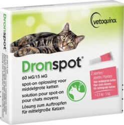 Dronspot Spot On Ontwormingsmiddel Voor Middelgrote Katten (2,5 Kg - 5 Kg) 2 Pipetten
