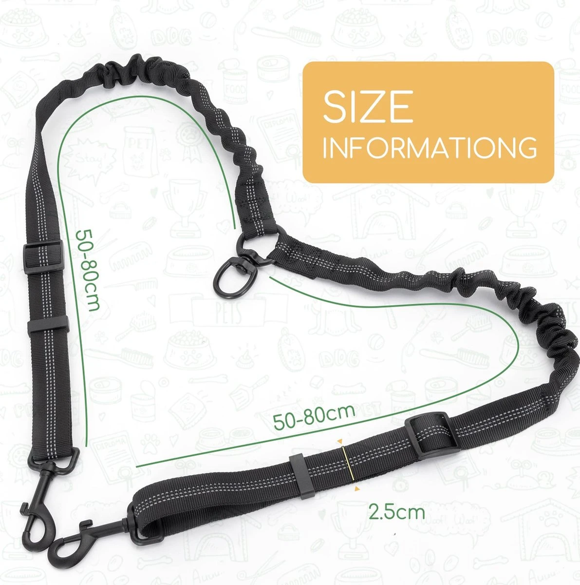 Nobleza Splitter Hondenriem - Dubbel Aanlijnriem Voor Honden - Splitter Verstelbaar - Zwart - Image 3