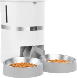 Merkloos Automatische Voerbak Kat - 2 Splitter- Geschikt Voor 1 Of Meerdere Huisdieren - Voeren Op Vaste Tijden - Wit