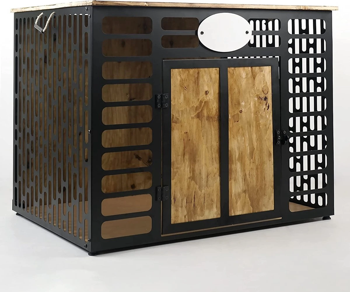 Merkloos Hondenhok - Hondenbench - Metalen En Houten Hondenhok - Kennel - Bruin - 62x50x47 CM - Image 2