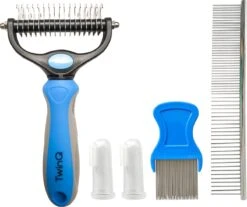 TwinQ Vachtverzorgingsset Hond/kat - Professionele 2-zijdige Ondervacht Kam - Klittenkam Voor Honden En Katten - Verwijderd Klitten En Voorkomt Haaruitval - Incl. Vlooienkam En Tandenborstel