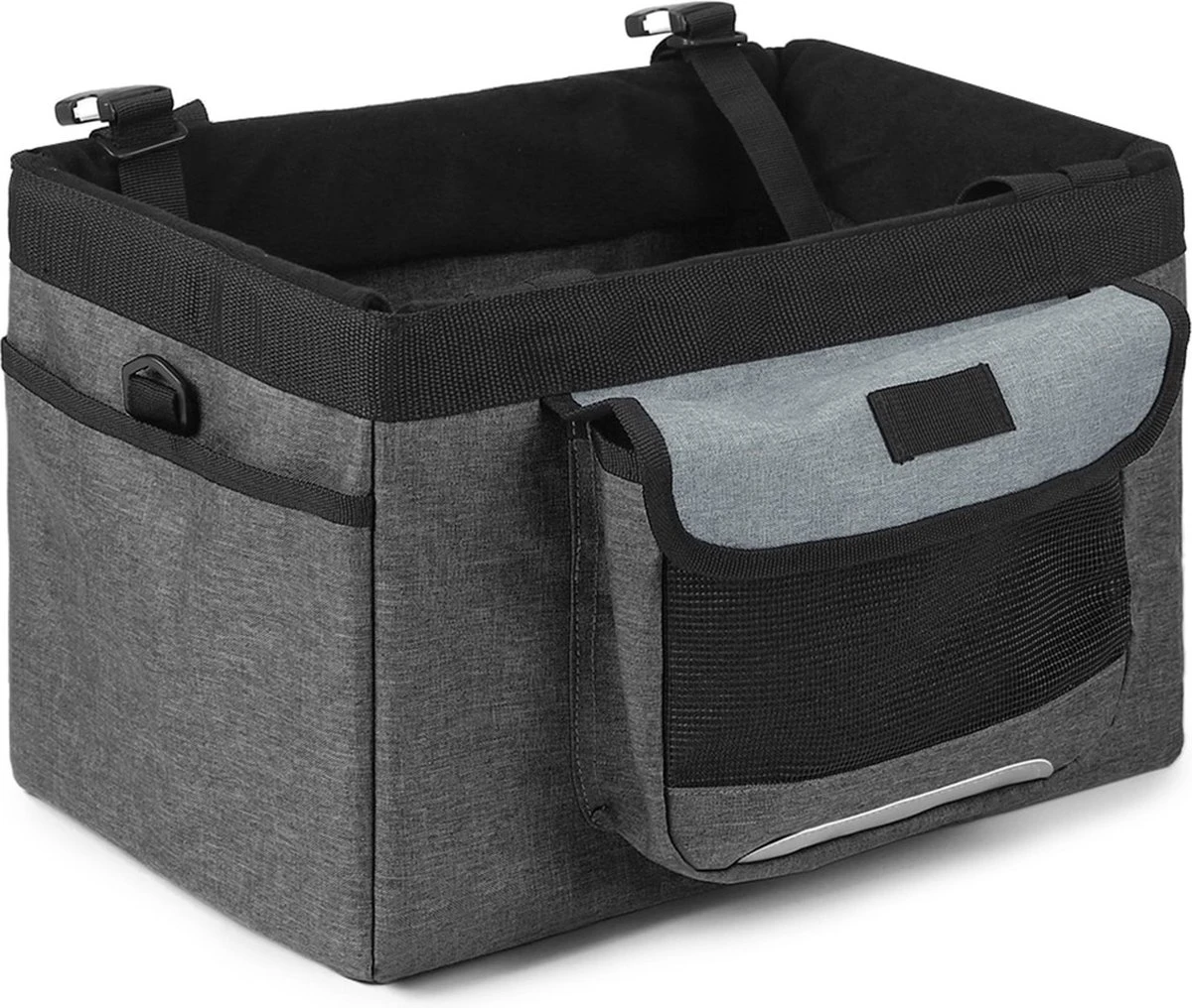 Fietsmand Hond Afneembaar Voor Volwassenen - Zwarte Fietsmand Honden Voorop - Mand Accessoires & Reflectiestrip - Hoge Kwaliteit - Image 2