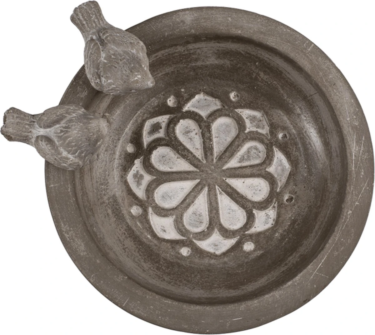 Merkloos Vogelbad Grijs Met 2 Vogeltjes Vogel Voederschaal Ø20cmx4cm - Image 2