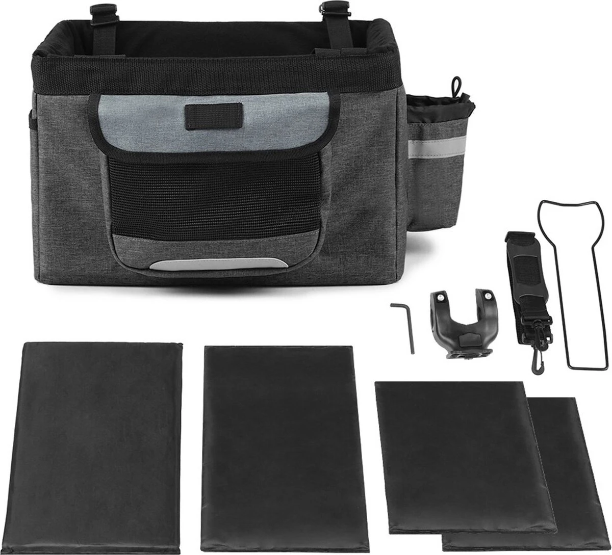 Fietsmand Hond Afneembaar Voor Volwassenen - Zwarte Fietsmand Honden Voorop - Mand Accessoires & Reflectiestrip - Hoge Kwaliteit - Image 7