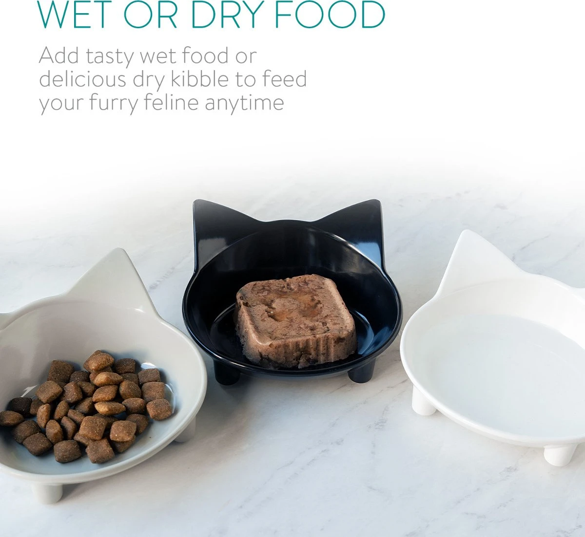 Navaris Voerbakjes Voor Katten - Set Van 3 Voer- En Waterbakken - Met Kattenkopjes Vorm - Antislip - Etensbakjes In Grijs, Wit En Zwart - Image 7