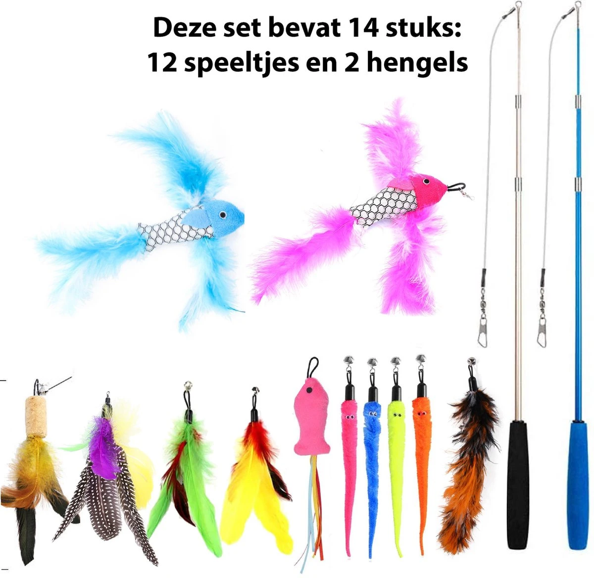 Filo Kattenhengel Set + 12 Kattenspeeltjes – Speelhengels Interactief Kattenspeelgoed – Hengel Kattenspeeltje Kittens - Speelgoed Speelhengel Vis Kat En Kitten - Image 8