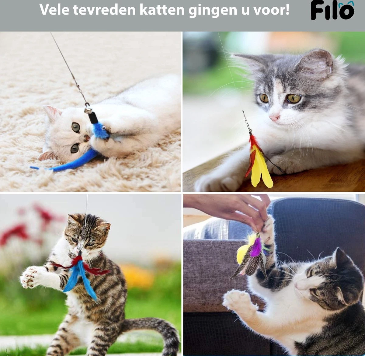 Filo Kattenhengel Set + 12 Kattenspeeltjes – Speelhengels Interactief Kattenspeelgoed – Hengel Kattenspeeltje Kittens - Speelgoed Speelhengel Vis Kat En Kitten - Image 5