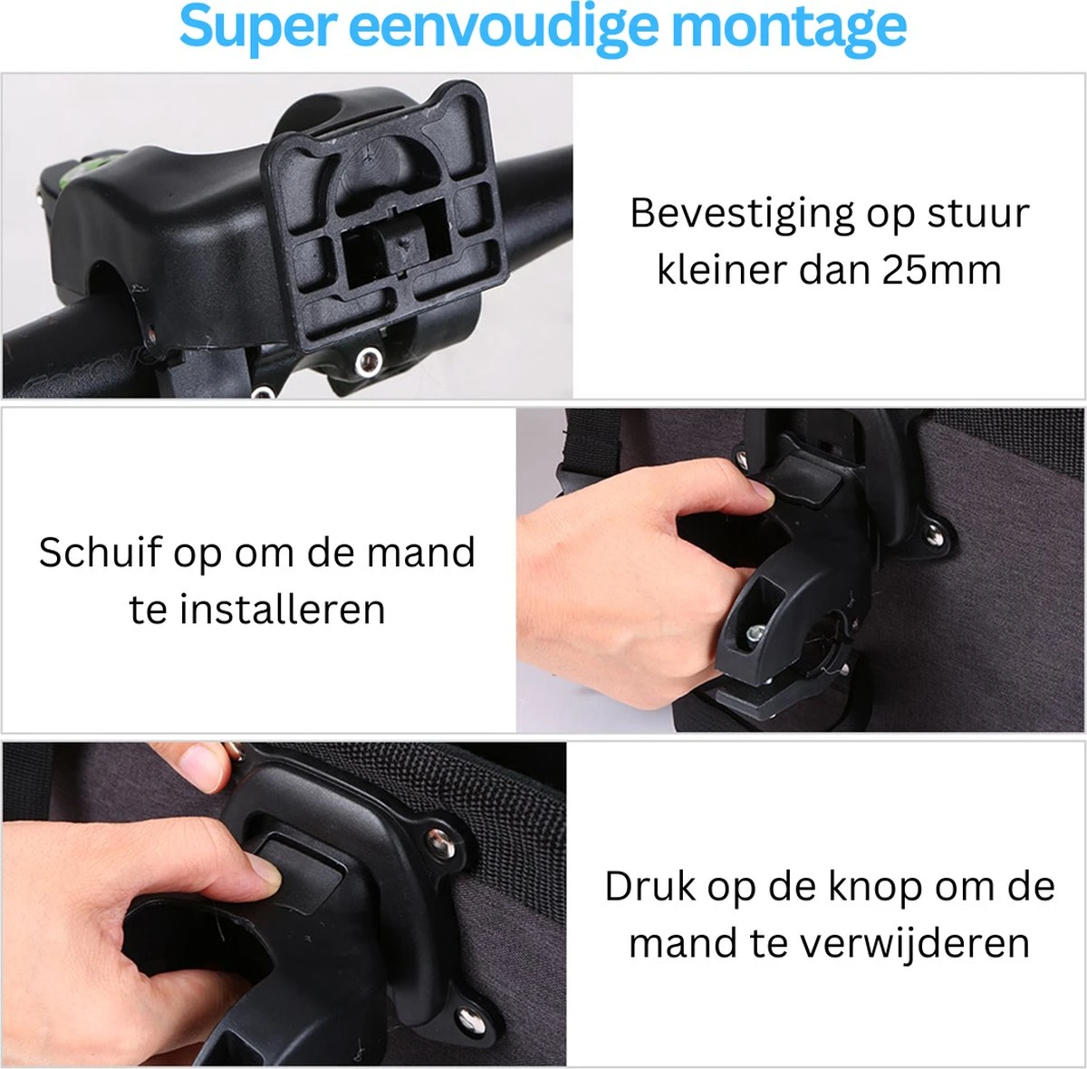 Fietsmand Hond Afneembaar Voor Volwassenen - Zwarte Fietsmand Honden Voorop - Mand Accessoires & Reflectiestrip - Hoge Kwaliteit - Image 4