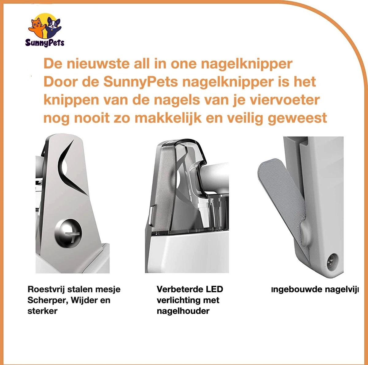 SunnyPets - Professionele Dieren Nagelknipper - Wit - Met LED En Vijl - Hond - Kat - Geschikt Voor Alle - Nageltang - Image 3