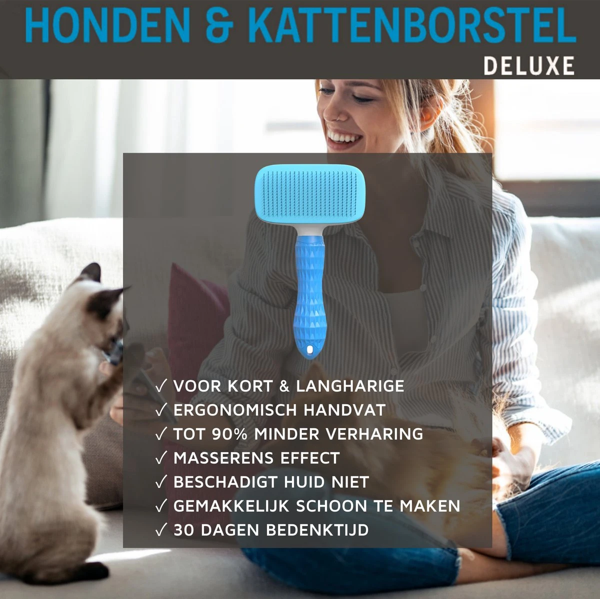 Professionele Kattenborstel/Hondenborstel + BONUS - Bovenvacht | Ondervacht - Langharige | Kortharige - Haarverwijderaar Voor Huisdieren - Kattenkam - Hondenkam - Image 4