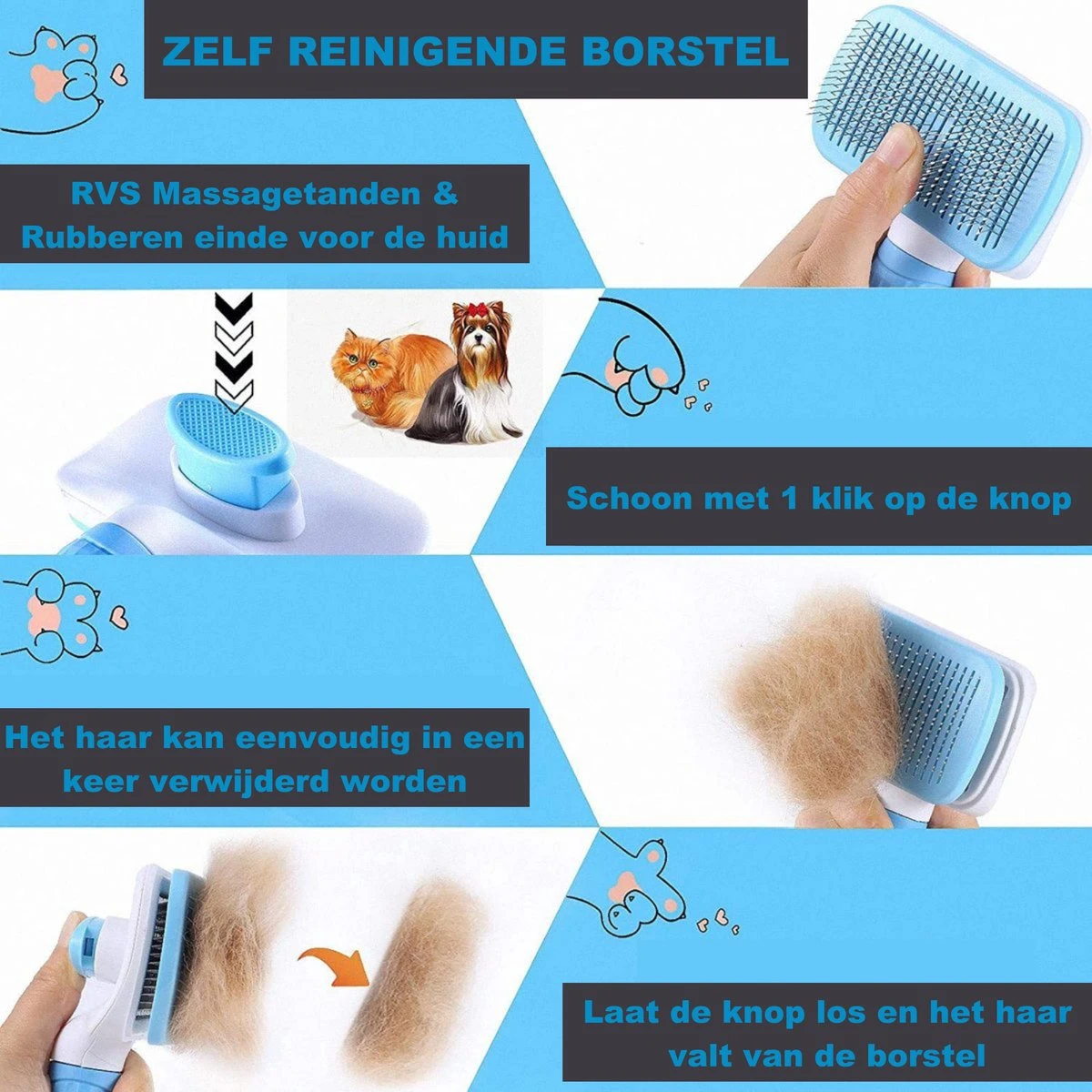 Professionele Kattenborstel/Hondenborstel + BONUS - Bovenvacht | Ondervacht - Langharige | Kortharige - Haarverwijderaar Voor Huisdieren - Kattenkam - Hondenkam - Image 11