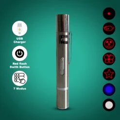 Merkloos Laserpen - Daily Accessoires - USB Oplaadbaar - Kattenspeeltjes - Laserlampje - 7 Verschillende Standen - RVS Zilver - Zaklamp - UV Lamp – Kattenspeelgoed