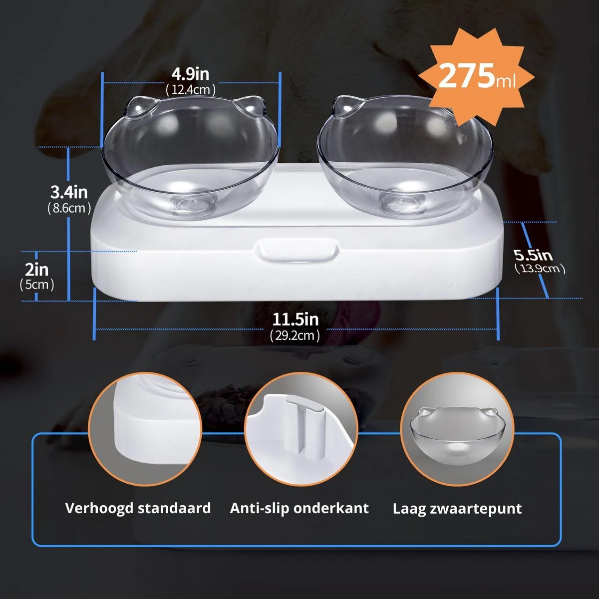 Behave Dubbele Voerbak - Drinkbak - Katten - Verstelbaar - Wit - Image 3