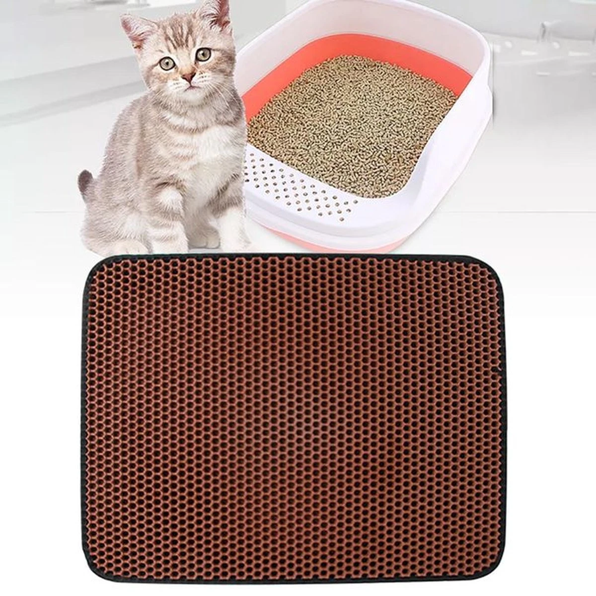 IGOODS - Kattenbakmat Met Filter - 45 X 60 - Waterdicht - Dubbele Laag - Bruin - Image 4