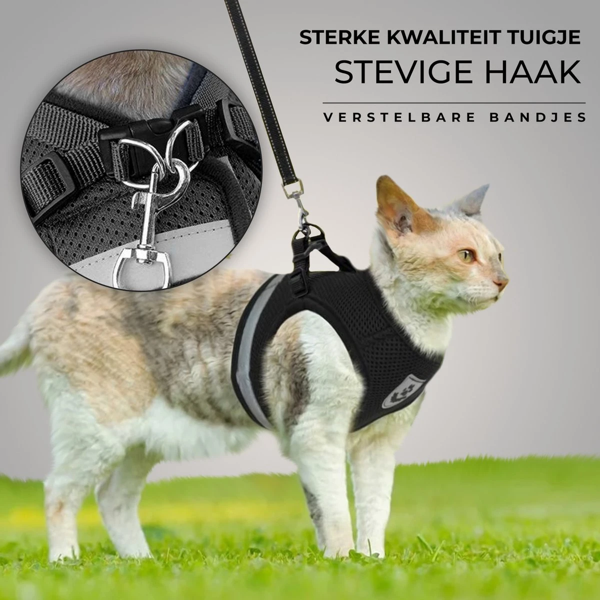 Ease Store Kattentuigje – Maat L – Met Looplijn – Kittentuigje – Dierentuigje – Hondentuigje – Reflecterend – Zwart - Image 2