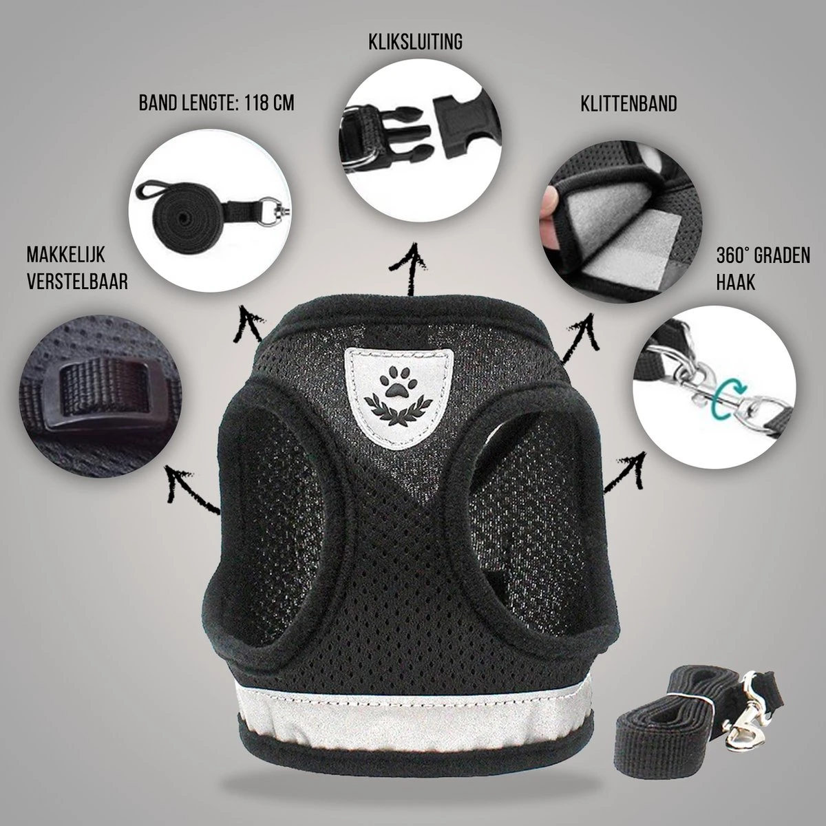 Ease Store Kattentuigje – Maat L – Met Looplijn – Kittentuigje – Dierentuigje – Hondentuigje – Reflecterend – Zwart - Image 6