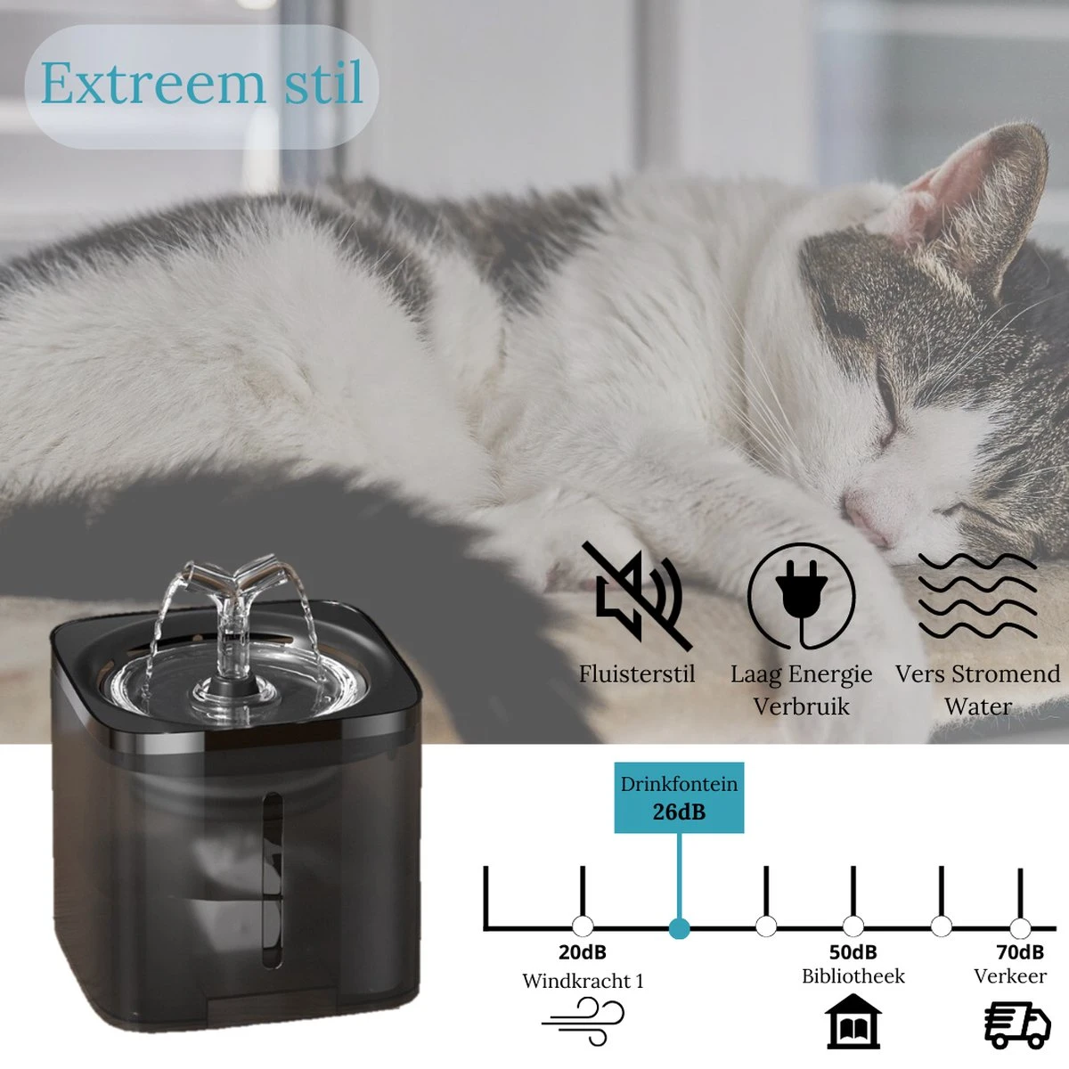 Petlovers - Drinkfontein Kat - Waterfontein Kat - Drinkfontein - Kattenfontein - Fluisterstil - Inclusief 3 GRATIS Filters - Image 2