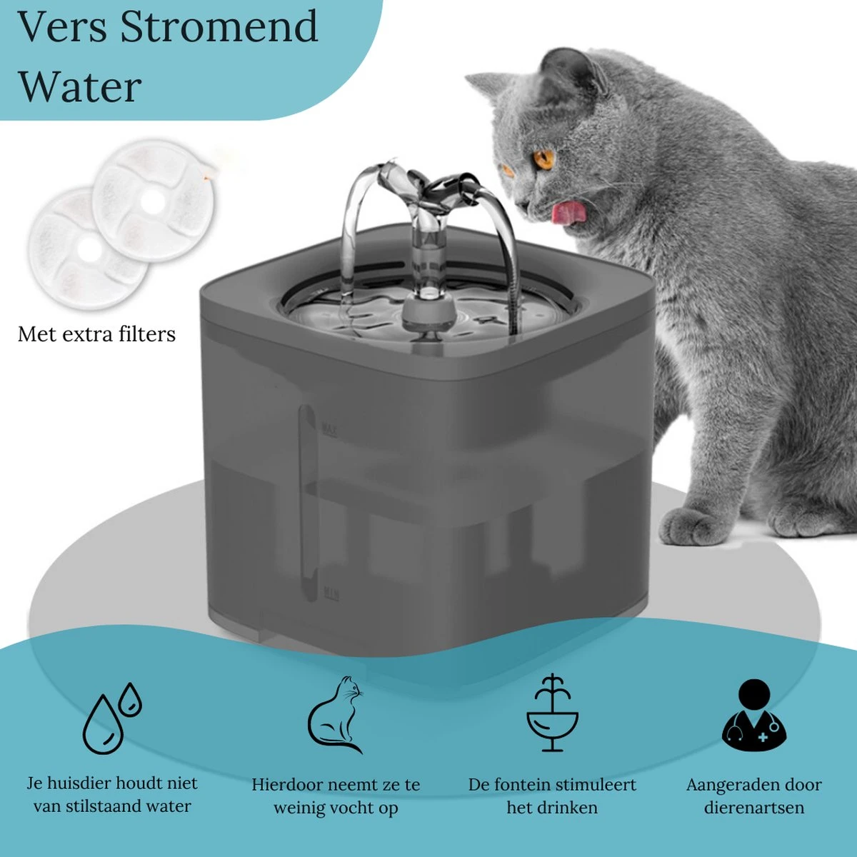 Petlovers - Drinkfontein Kat - Waterfontein Kat - Drinkfontein - Kattenfontein - Fluisterstil - Inclusief 3 GRATIS Filters - Image 7