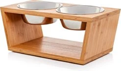 Verhoogde Voerbak Hond Met Standaard - RVS - Bamboe - Waterbak - Etensbak - Inhoud 1100ml & 900ml - Ergonomisch - Hout