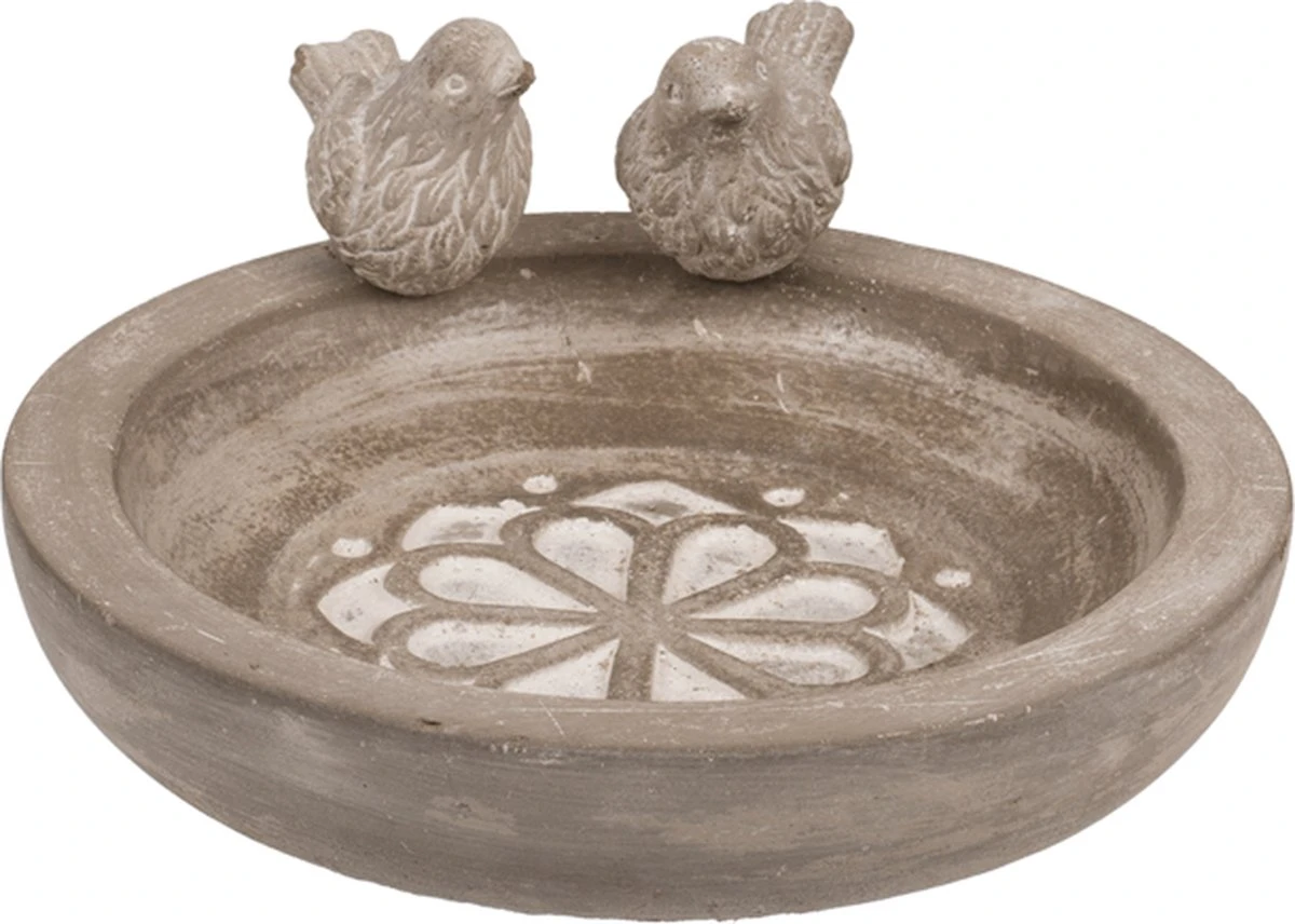 Merkloos Vogelbad Grijs Met 2 Vogeltjes Vogel Voederschaal Ø20cmx4cm