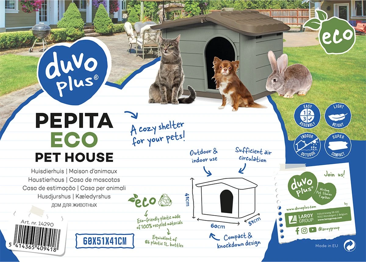 Duvo+ Pepita - Eco - Huisdierhuis - Hondenhok - Bruin/Groen - 60x51x41cm - Image 2