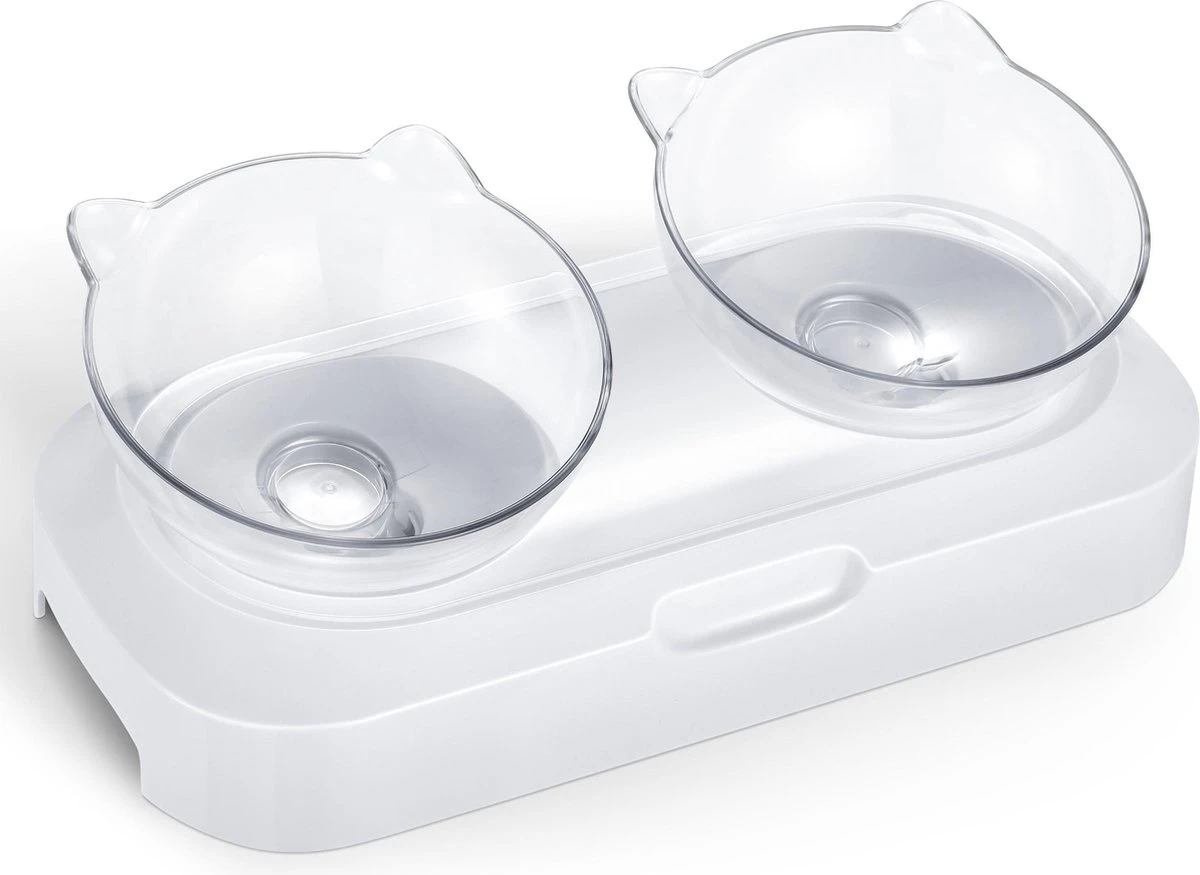 Behave Dubbele Voerbak - Drinkbak - Katten - Verstelbaar - Wit