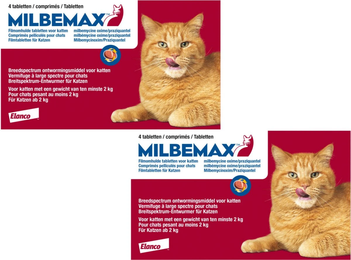 Milbemax Kat Rund - Anti Wormenmiddel - 2 X 4 Tab 2 Tot 12 Kg - Image 2