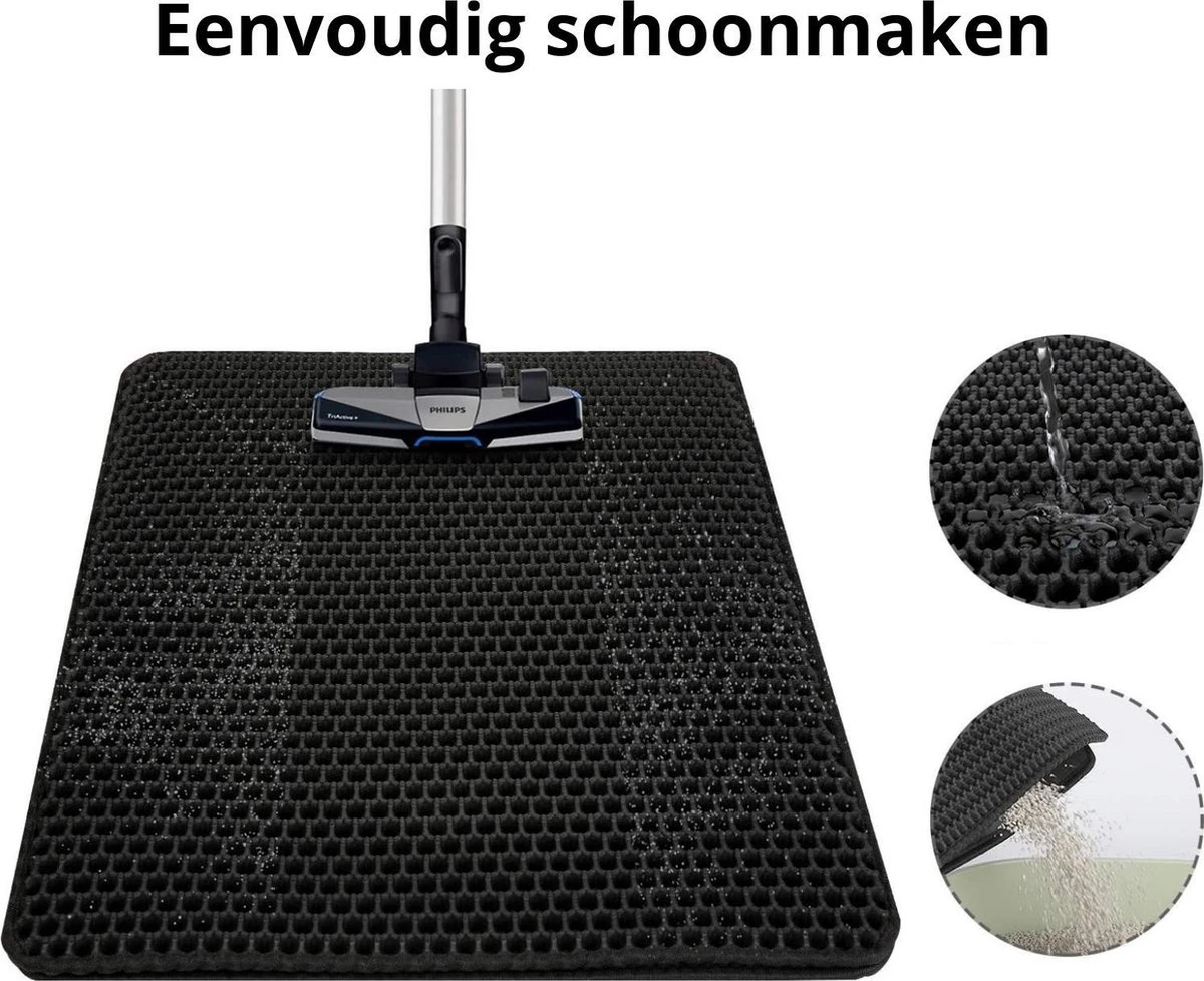 Behave Kattenbakmat - Dubbele Laag - Honingraatdesign - Waterdicht - Katten Grit Opvanger - Schoonloopmat - Kattenbak Mat - Zwart - 45*60 Cm - Image 4