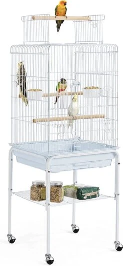 Service96 - Grote Vogelkooi Inclusief Voerbakken - Zitstokken - Schommel - Papegaaienkooi - Parkietenkooi - Vogelkooi Voor Binnen En Buiten - 2 Deuren - Uitneembare Lades - 46,5 X 46,5 X 136 Cm