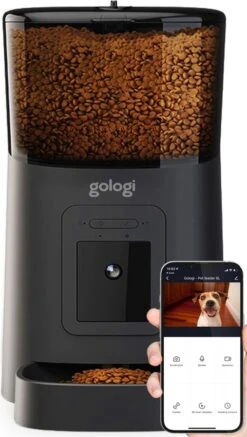Gologi Automatische Voerbak Kat - Voerbak - Voerautomaat Voor Honden & Katten - Voerdispenser - Met Full HD Camera - Met App - Zwart