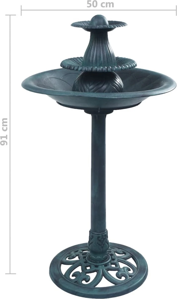 VidaXL Vogelbadje Met Fontein 50x91 Cm Kunststof Groen - Image 5