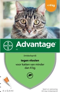 Bayer Advantage 40 Tegen Vlooien - <4kg - 4 X 0,4 Ml - Adult