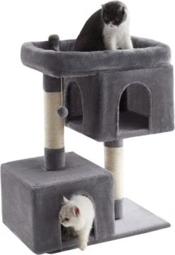 ACAZA Katten Krabpaal Met Aparte Huisjes En Hoge Kat Mand - Licht Grijs
