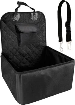 Merkloos 2 In 1 - Dieren Autostoel Hoes - Inclusief Veiligheidsgordel - Honden Auto Reisstoel - Enkele Dieren Autostoel Beschermer - Geschikt Voor Kleine Tot Middelgrote Huisdieren - Waterdicht - Draagbaar - Opvouwbaar - Zwart