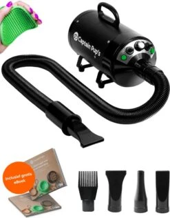 Captain Pup's Professionele Hondenföhn Met 4 Opzetstukken - Bijgeleverde Hondenborstel - Waterblazer Voor Honden - Zwart