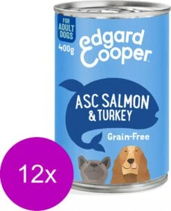 Merkloos Edgard&Cooper Blik Salmon Turkey Adult - Hondenvoer - 12 X Zalm Kalkoen 400 G Graanvrij