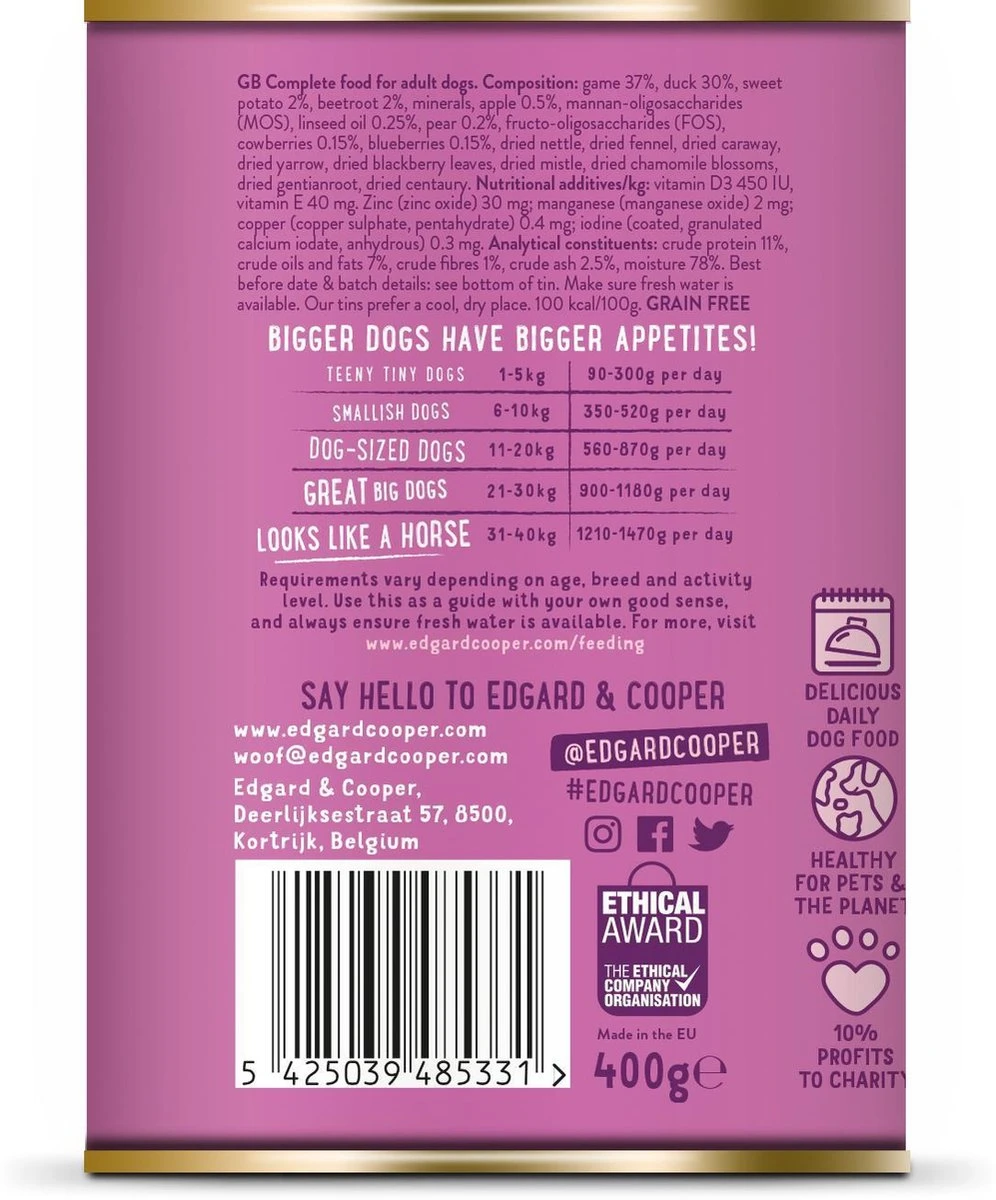 Edgard & Cooper Wild & Eend Blik - Voor Volwassen Honden - Hondenvoer - 12 X 400g - Image 6