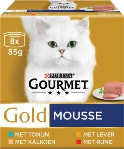 Gourmet Gold Mousse - Kattenvoer Natvoer - Met Tonijn, Lever, Kalkoen, Rund - 48 X 85 G
